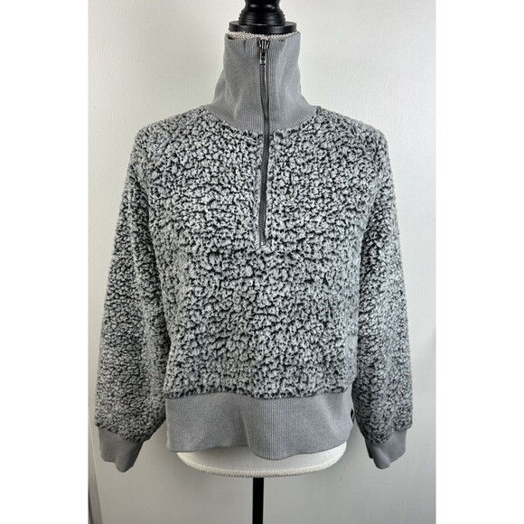 PINK by Victoria's Secret Gray Sherpa Quarter Zip Pullover Large - Picture 1 of 11